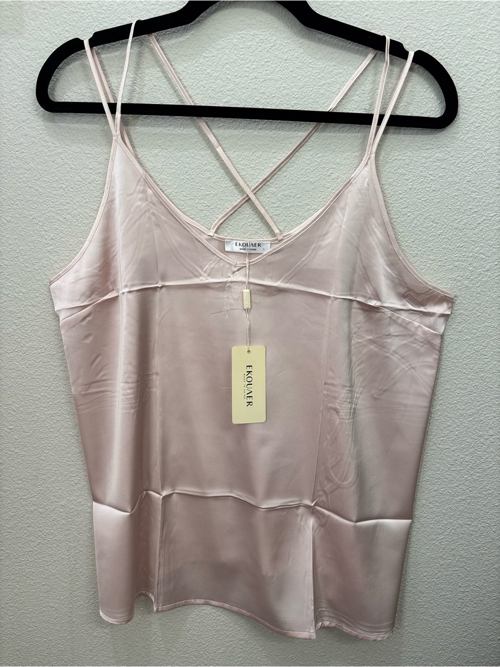 Ekouaer Women's Satin Cream Strappy Tank Top